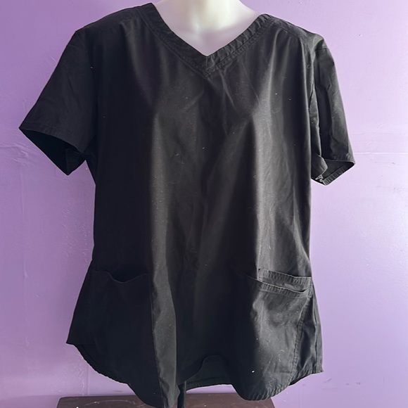 Scrubstar Scrub Top Black XL Short Sleeve V-Neck Medical Uniform Workwear - Picture 1 of 3